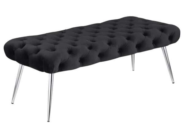 Ella Upholstered Tufted Bench Stainless Steel Legs Black