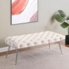 Ella Upholstered Tufted Bench Stainless Steel Legs Ivory