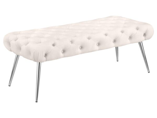Ella Upholstered Tufted Bench Stainless Steel Legs Ivory