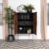 Borman 2-door Home Bar Cabinet Wine Storage Walnut and Black
