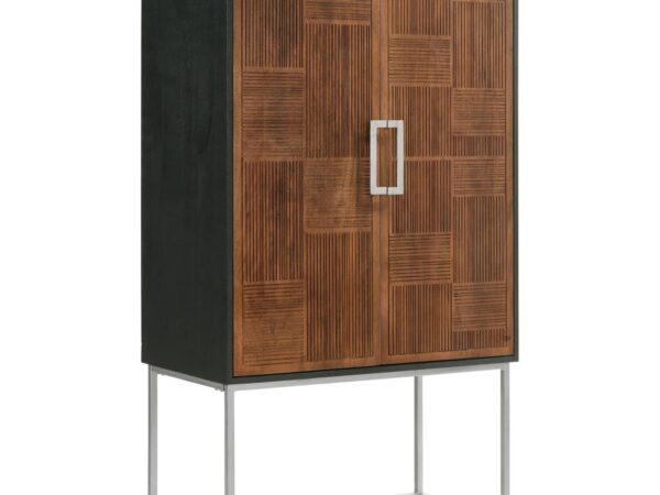 Borman 2-door Home Bar Cabinet Wine Storage Walnut and Black