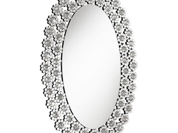 Colleen 31 x 47 Inch Oval Wall Mirror Crystal Flowers Silver