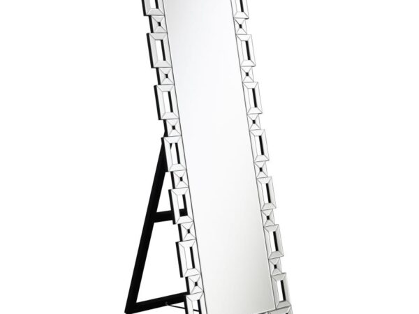 Tavin 24 x 65 Inch Geometric Frame Standing Mirror Silver
