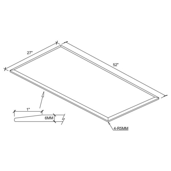 52x27-inch 6mm Rectangular Clear Tempered Glass Top
