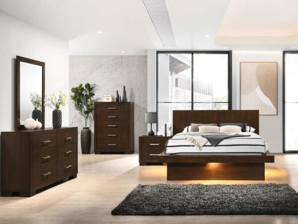 Jessica 5-piece Eastern King LED Bedroom Set Cappuccino