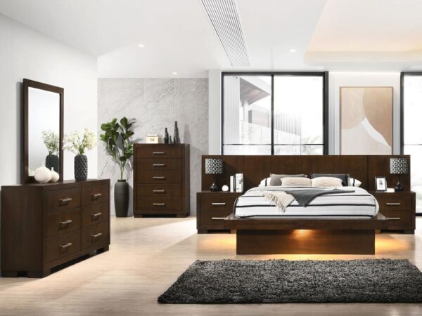 Jessica 6-piece Eastern King LED Bedroom Set Cappuccino