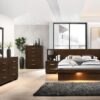 Jessica Wood Eastern King LED Panel Bed Cappuccino