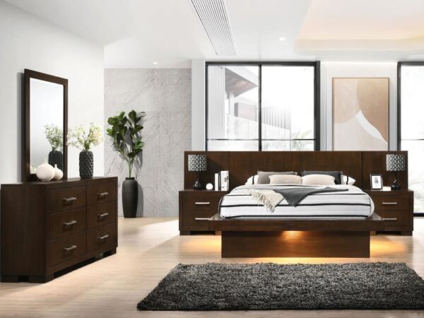 Jessica 5-piece Queen LED Bedroom Set Cappuccino