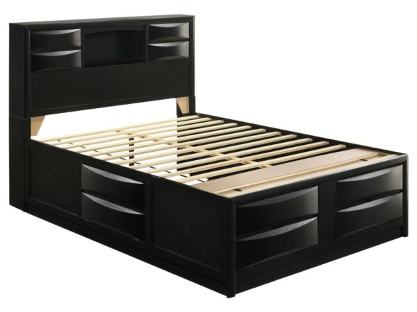 Briana Wood Queen Storage Bookcase Bed Black