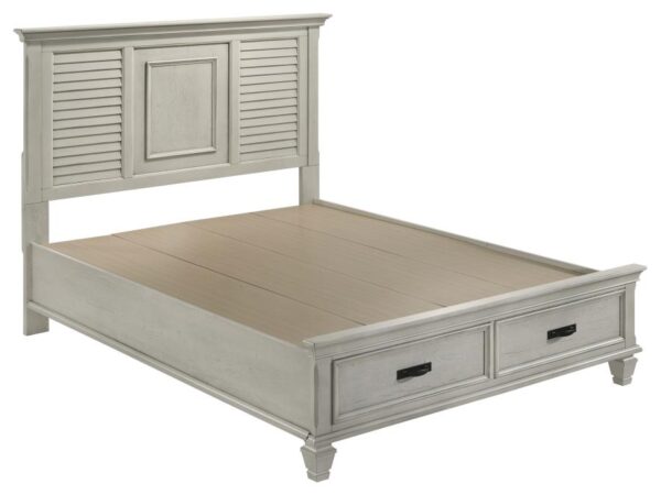 Franco Wood Queen Storage Panel Bed Distressed White