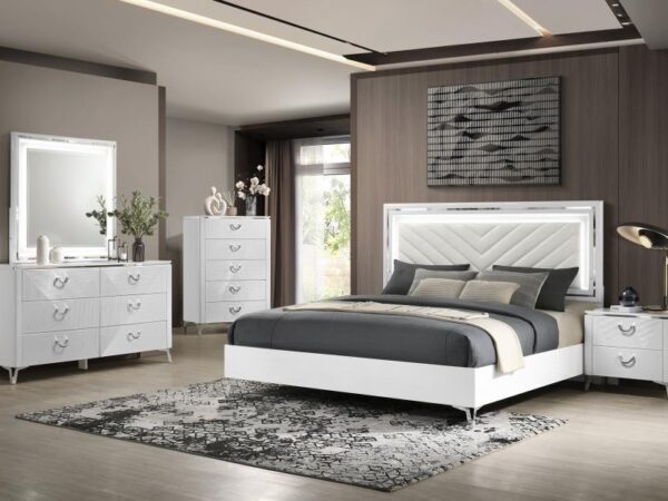 Cassia 5-piece Eastern King LED Bedroom Set White High Gloss