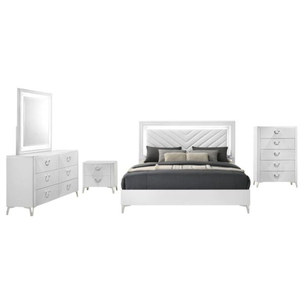 Cassia 5-piece Eastern King LED Bedroom Set White High Gloss