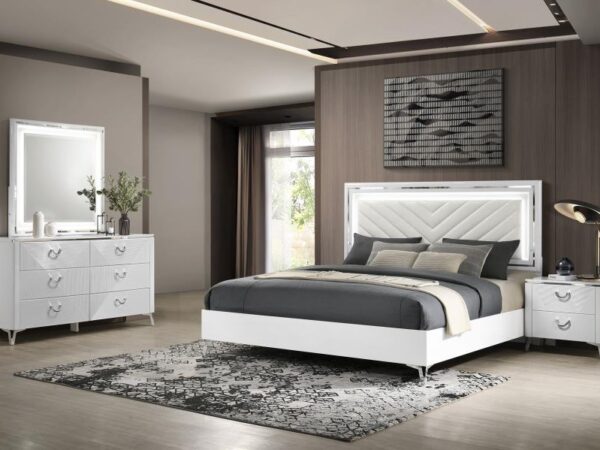 Cassia 4-piece Queen LED Bedroom Set White High Gloss