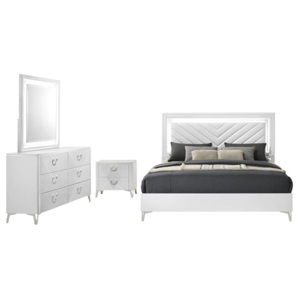 Cassia 4-piece Queen LED Bedroom Set White High Gloss