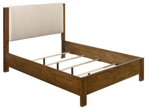 Adderley Queen Wood Panel Bed Cream and Warm Brown