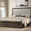 Atlas 63-inch Eastern King Upholstered Panel Bed Grey and Dark Oak