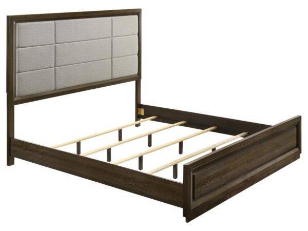 Atlas 63-inch Eastern King Upholstered Panel Bed Grey and Dark Oak