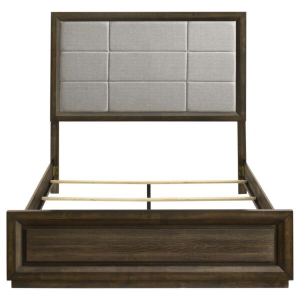 Atlas 63-inch Queen Upholstered Panel Bed Grey and Dark Oak