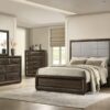 Atlas 63-inch Queen Upholstered Panel Bed Grey and Dark Oak