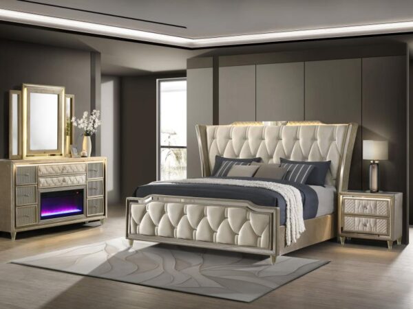 Lorient 4-piece Queen Bedroom Set Ivory and Camel