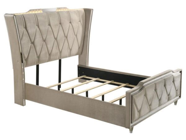 Lorient Queen LED Upholstered Wingback Bed Ivory and Camel