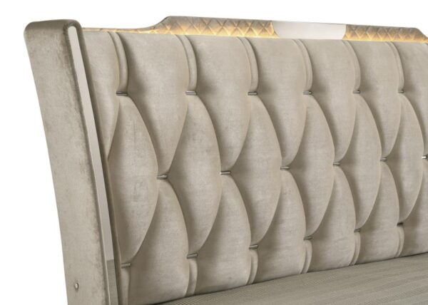 Lorient Queen LED Upholstered Wingback Bed Ivory and Camel