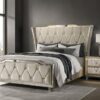Lorient Queen LED Upholstered Wingback Bed Ivory and Camel