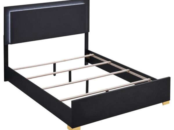 Marceline Wood Queen LED Panel Bed Black