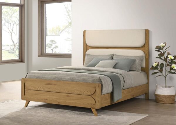 Bennett 62-inch Queen Upholstered Panel Bed Cream and Light Oak