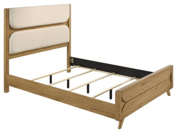 Bennett 62-inch Queen Upholstered Panel Bed Cream and Light Oak