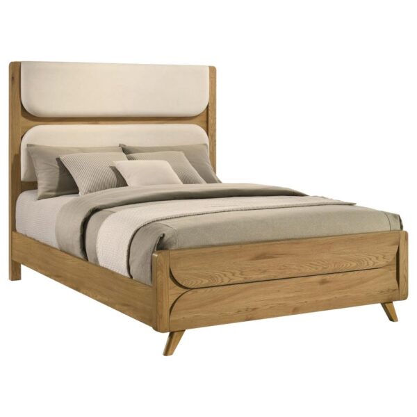 Bennett 62-inch Queen Upholstered Panel Bed Cream and Light Oak