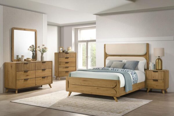 Bennett 62-inch Queen Upholstered Panel Bed Cream and Light Oak