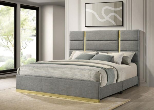 Ines 56-inch Fabric Upholstered Eastern King Panel Bed Grey
