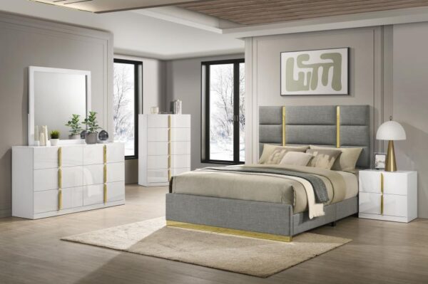 Ines 56-inch Fabric Upholstered Eastern King Panel Bed Grey