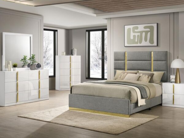 Ines 5-piece Queen Bedroom Set Grey and White High Gloss