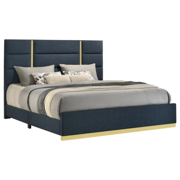 Ines 56-inch Fabric Upholstered Eastern King Panel Bed Navy