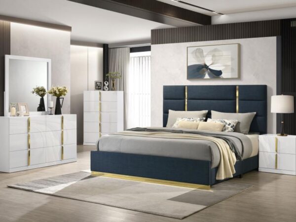 Ines 5-piece Queen Bedroom Set Navy and White High Gloss
