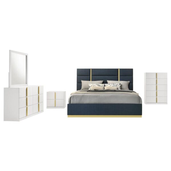 Ines 5-piece Queen Bedroom Set Navy and White High Gloss