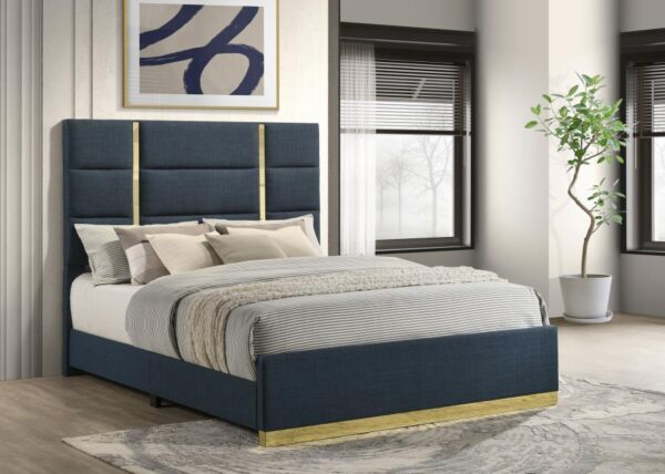 Ines 56-inch Fabric Upholstered Queen Panel Bed Navy