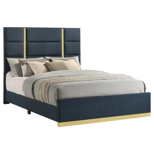 Ines 56-inch Fabric Upholstered Queen Panel Bed Navy