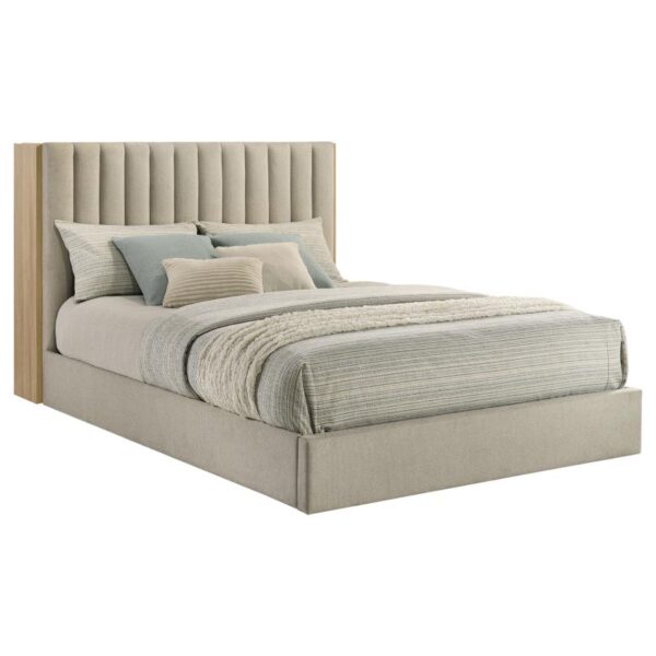 Arielle Queen Bookcase Panel Storage Bed Light Oak