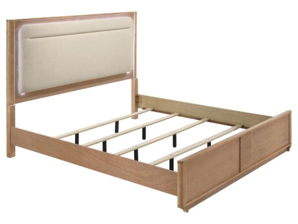 Leanne Eastern King LED Panel Bed Off White and Light Oak