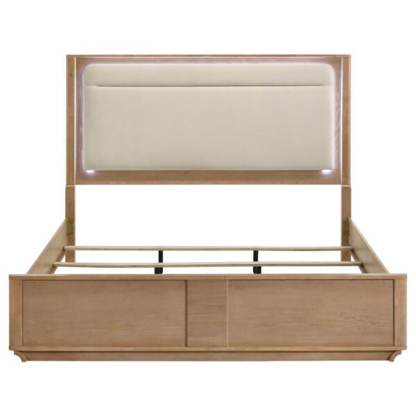 Leanne Eastern King LED Panel Bed Off White and Light Oak