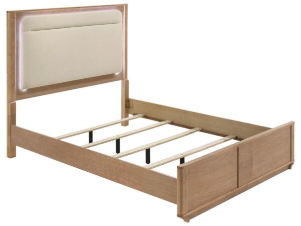 Leanne Queen LED Panel Bed Off White and Light Oak