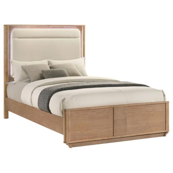 Leanne Queen LED Panel Bed Off White and Light Oak
