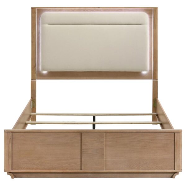 Leanne Queen LED Panel Bed Off White and Light Oak