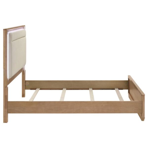 Leanne Queen LED Panel Bed Off White and Light Oak