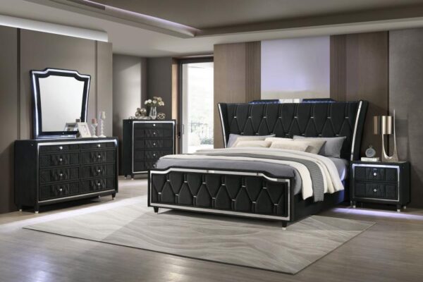 Lorient Eastern King LED Upholstered Bed Black