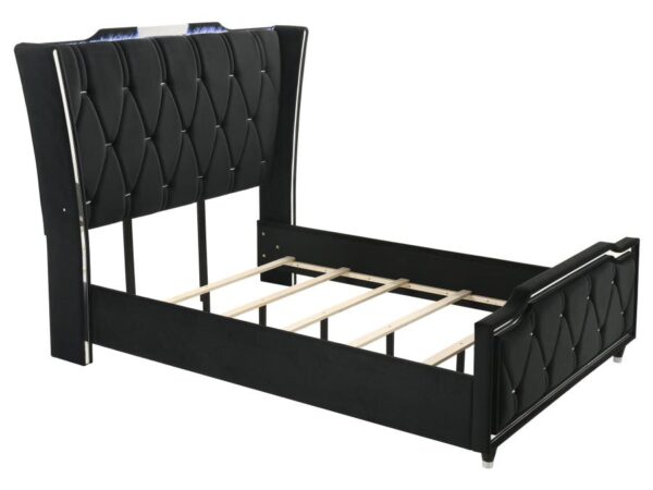 Lorient Queen LED Upholstered Wingback Bed Black