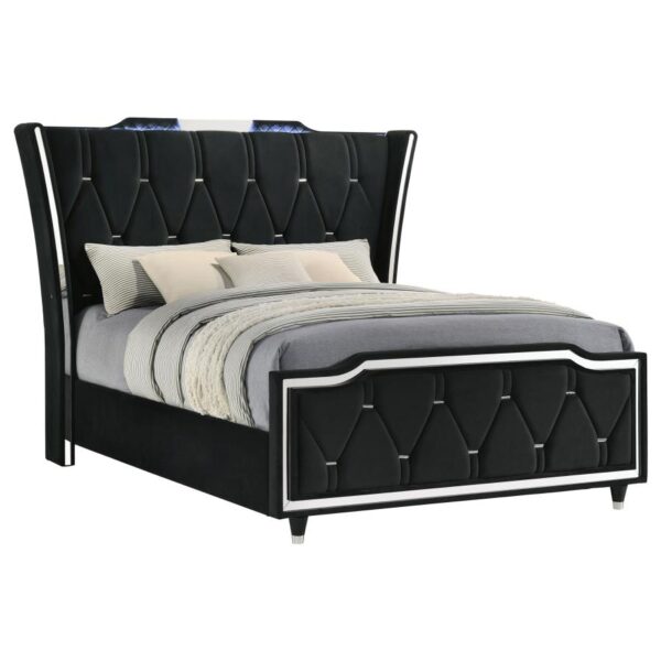 Lorient Queen LED Upholstered Wingback Bed Black